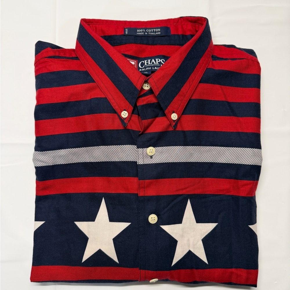 Chaps Ralph Lauren Men's Shirt with Red and Blue‎ Stripes